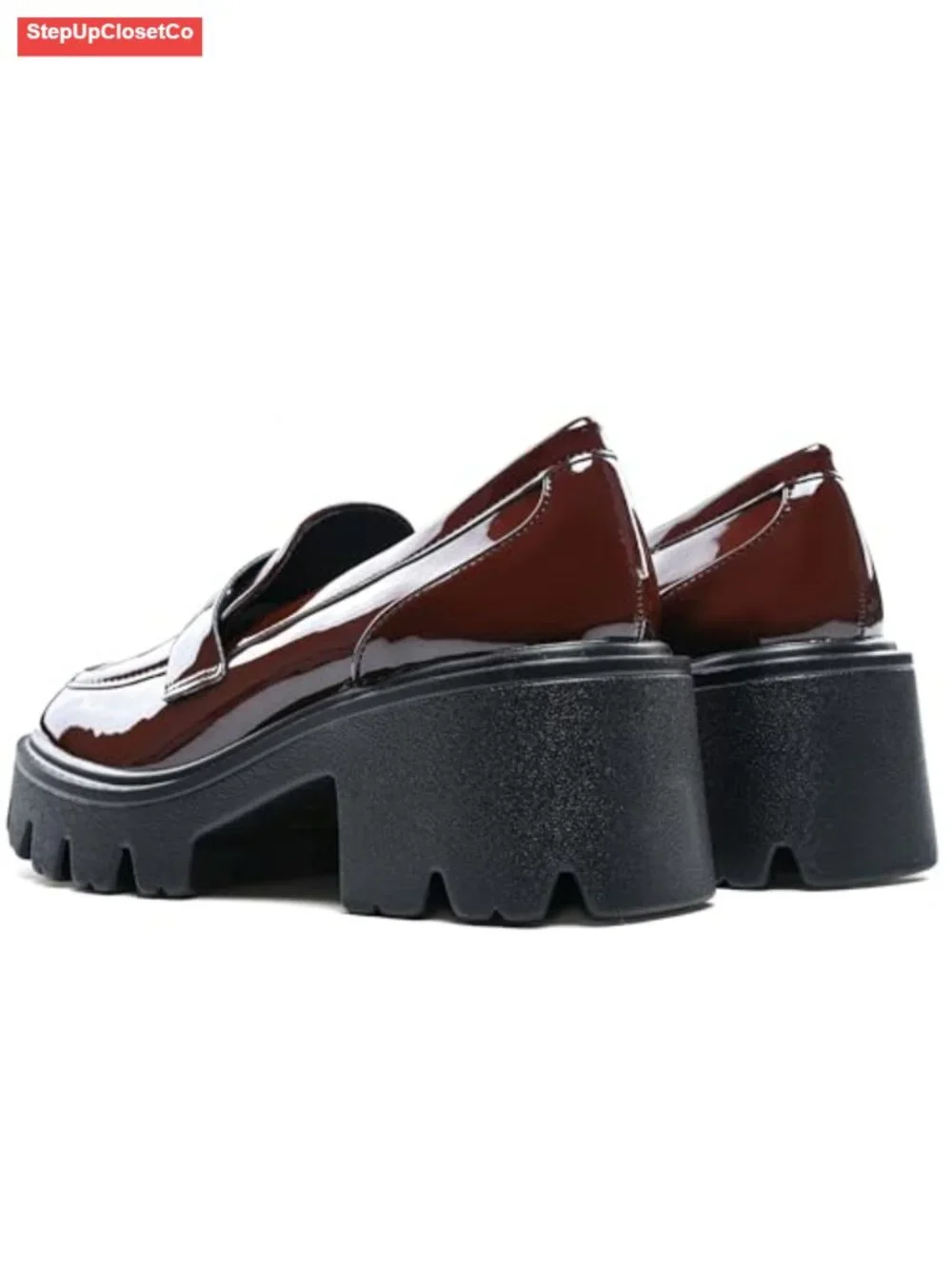 Black Patent Leather Platform Loafers for Women Chunky Slip On Comfort Shoes